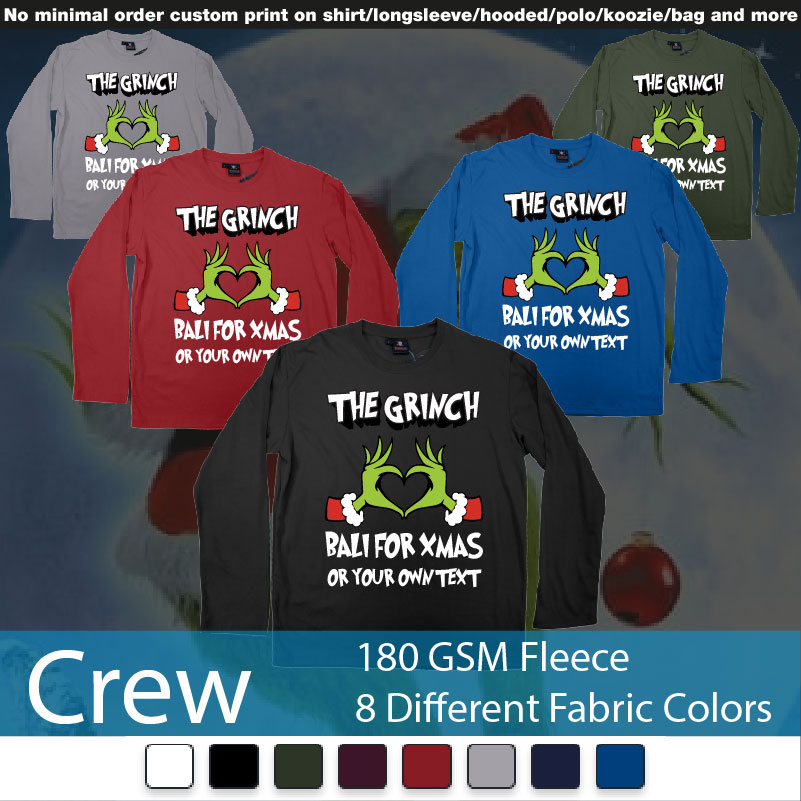 The Grinch Loves Bali For Xmas Tshirt Crewneck Long Sleeved Sweatshirt Sweatshirt On Demand Printing Bali