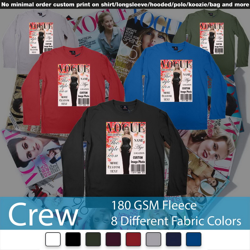 Vogue Custom Image Photo Text Flowers Magazine Cover Crewneck Long Sleeved Sweatshirt Sweatshirt On Demand Printing Bali