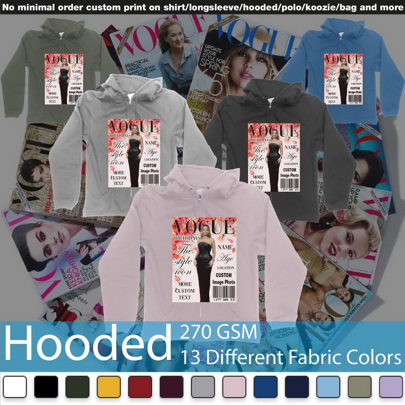 Vogue Custom Image Photo Text Flowers Magazine Cover Hooded Samples On Demand Printing Bali