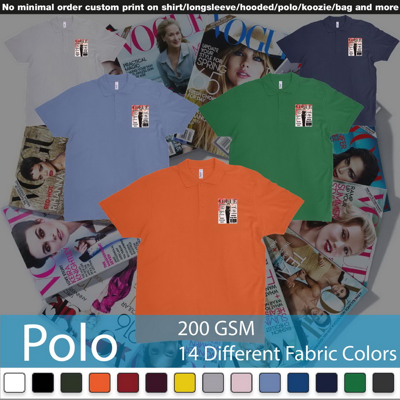 Vogue Custom Image Photo Text Flowers Magazine Cover Polo Shirts Samples On Demand Printing Bali