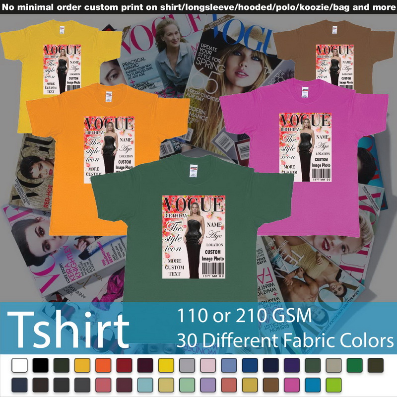 Vogue Custom Image Photo Text Flowers Magazine Cover Roundneck Tshirt Samples On Demand Printing Bali